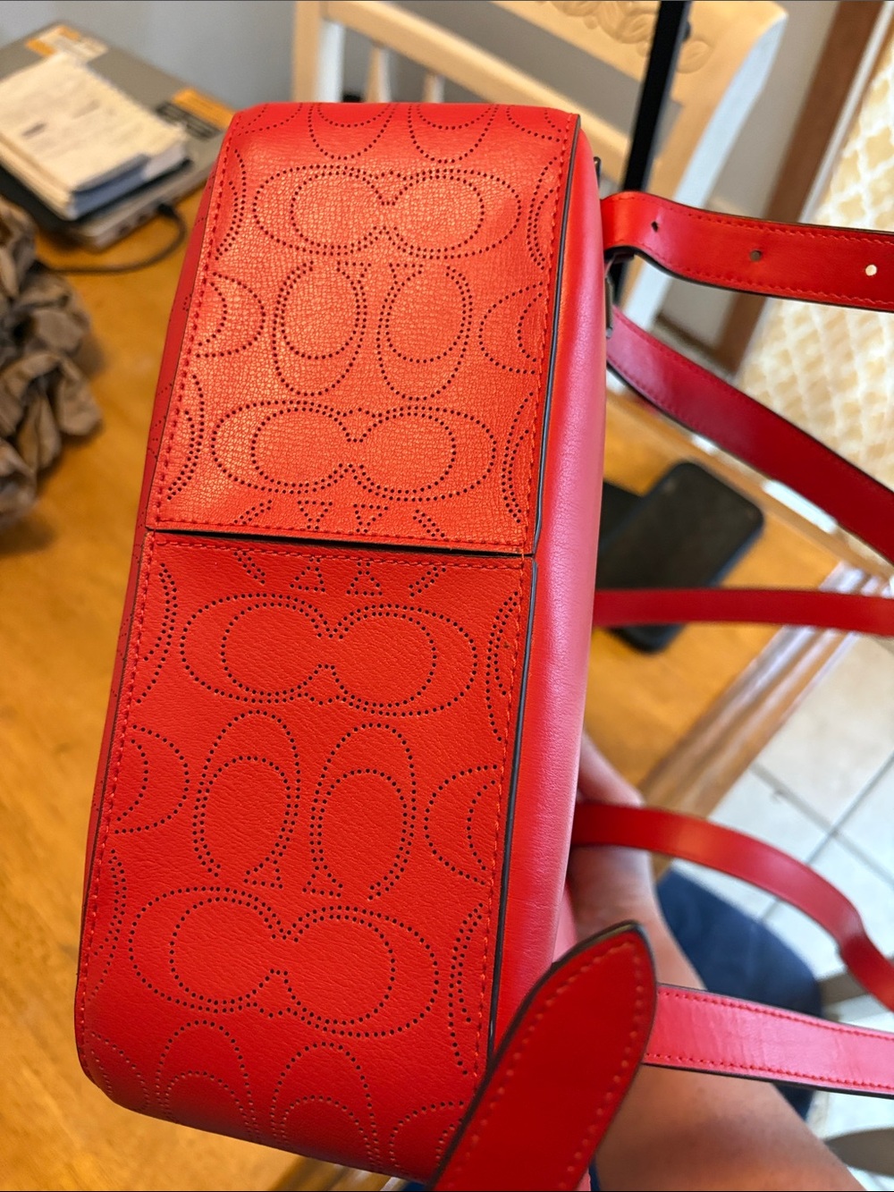 Coach Red Leather Mini Backpack with Signature Perforation - Picture 3 of 8
